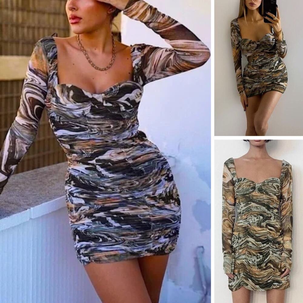 ZARA Draped Sweetheart Neck Tulle Dress Sz XS